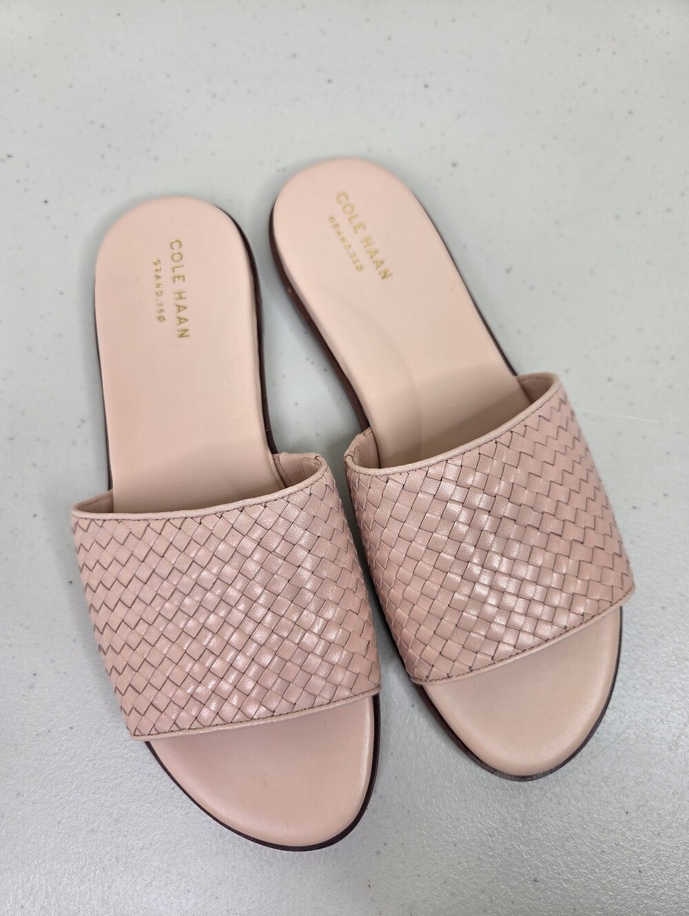 New Cole Haan Women's Analise Weave Pink Leather Woven Slide Sandals